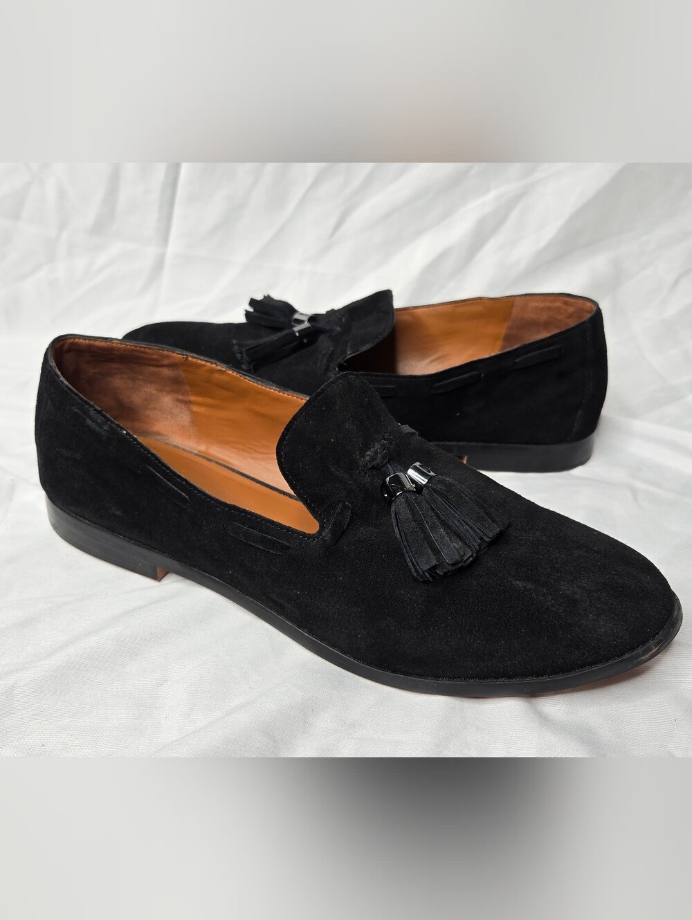 Franco Sarto Women's Black Suede Tassel Loafers Slip On Dress Shoes 12W EU 43
